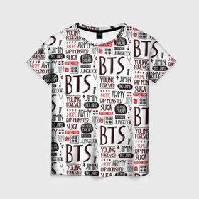 Женская футболка 3D с принтом BTS Collage в Курске, 100% полиэфир ( синтетическое хлопкоподобное полотно) | прямой крой, круглый вырез горловины, длина до линии бедер | bangtan | boy | j hope | jimin | jin | jungkook | korea | luv | rm | suga | v | with | бтс | кей | поп