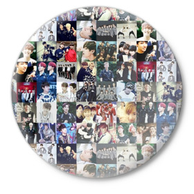 Значок с принтом BTS Collage в Курске,  металл | круглая форма, металлическая застежка в виде булавки | bangtan | boy | j hope | jimin | jin | jungkook | korea | luv | rm | suga | v | with | бтс | кей | поп