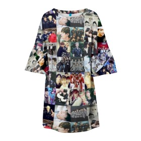 Детское платье 3D с принтом BTS Collage в Курске, 100% полиэстер | прямой силуэт, чуть расширенный к низу. Круглая горловина, на рукавах — воланы | bangtan | boy | j hope | jimin | jin | jungkook | korea | luv | rm | suga | v | with | бтс | кей | поп