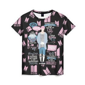 Женская футболка 3D с принтом BTS Jimin Quotes в Курске, 100% полиэфир ( синтетическое хлопкоподобное полотно) | прямой крой, круглый вырез горловины, длина до линии бедер | bangtan | boy | j hope | jimin | jin | jungkook | korea | luv | rm | suga | v | with | бтс | кей | поп