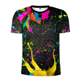 Мужская футболка 3D спортивная с принтом Взрыв Красок в Курске, 100% полиэстер с улучшенными характеристиками | приталенный силуэт, круглая горловина, широкие плечи, сужается к линии бедра | Тематика изображения на принте: 1 мая | 2019 | 2020 | neon | брызги | брызги красок | в подарок | веселая | весна | клубная | краска | краски | красочная | летняя | лето | неон | неоновые цвета | подарок | праздник | пятна краски | сочная | яркая
