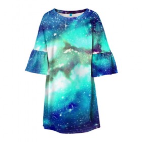 Детское платье 3D с принтом Звёздное небо в Курске, 100% полиэстер | прямой силуэт, чуть расширенный к низу. Круглая горловина, на рукавах — воланы | Тематика изображения на принте: galaxy | nebula | space | star | абстракция | вселенная | галактика | звезда | звезды | космический | планеты