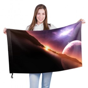 Флаг 3D с принтом Космический закат в Курске, 100% полиэстер | плотность ткани — 95 г/м2, размер — 67 х 109 см. Принт наносится с одной стороны | galaxy | nebula | space | star | абстракция | вселенная | галактика | звезда | звезды | космический | планеты