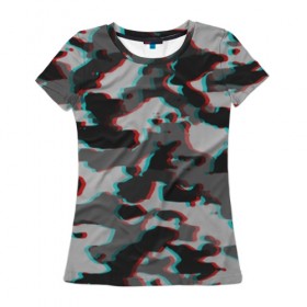 Женская футболка 3D с принтом Серый камуфляж в Курске, 100% полиэфир ( синтетическое хлопкоподобное полотно) | прямой крой, круглый вырез горловины, длина до линии бедер | камуфляж | пиксели | текстуры