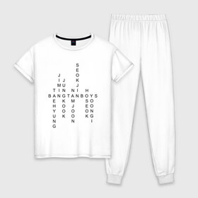 Женская пижама хлопок с принтом BTS TEAM в Курске, 100% хлопок | брюки и футболка прямого кроя, без карманов, на брюках мягкая резинка на поясе и по низу штанин | bangtan boys | bt21 | bts | bts army | bts stickers | j hope | jimin | jin | jungkook | k pop | rap monster | rapmon | suga | v | бтс | корея | стикеры bts