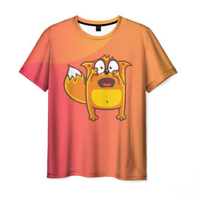 Мужская футболка 3D с принтом Удивленная лиса в Курске, 100% полиэфир | прямой крой, круглый вырез горловины, длина до линии бедер | fox | foxed | арт | лис | лиса | лисенок | лисичка | пушистик | рыжая | рыжмй хвост