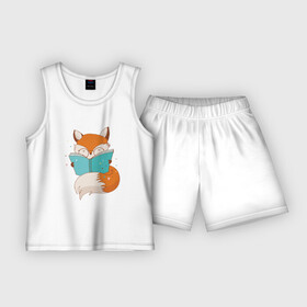 Детская пижама с шортами хлопок с принтом Лиса с книжкой в Курске,  |  | fox | foxed | арт | лис | лиса | лисенок | лисичка | пушистик | рыжая | рыжмй хвост
