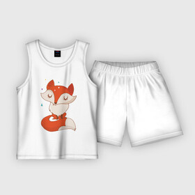 Детская пижама с шортами хлопок с принтом Лисичка в Курске,  |  | fox | foxed | арт | лис | лиса | лисенок | лисичка | пушистик | рыжая | рыжмй хвост