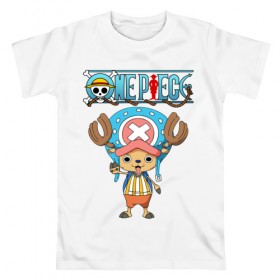Мужская футболка хлопок с принтом One Piece в Курске, 100% хлопок | прямой крой, круглый вырез горловины, длина до линии бедер, слегка спущенное плечо. | monkey d. luffy | one piece | tony tony chopper | аниме | большой куш | ван пис | ванпис | манга | манки д. луффи | пираты | пираты соломенной шляпы | тони тони чоппер