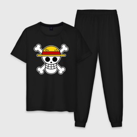 Мужская пижама хлопок с принтом One Piece в Курске, 100% хлопок | брюки и футболка прямого кроя, без карманов, на брюках мягкая резинка на поясе и по низу штанин
 | monkey d. luffy | one piece | tony tony chopper | аниме | большой куш | ван пис | ванпис | манга | манки д. луффи | пираты | пираты соломенной шляпы | тони тони чоппер