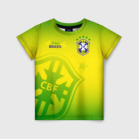 Детская футболка 3D с принтом Бразилия в Курске, 100% гипоаллергенный полиэфир | прямой крой, круглый вырез горловины, длина до линии бедер, чуть спущенное плечо, ткань немного тянется | brasil | brazil | бразилия | бразильская сборная | сборная бразилии | сборная бразилии по футболу | сборные | форма | футбол | футбольные сборные | чемпионат мира