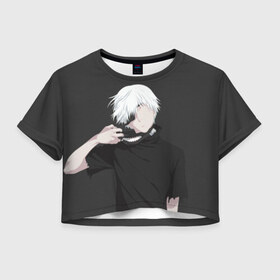 Женская футболка Cropp-top с принтом Kaneki Ken в Курске, 100% полиэстер | круглая горловина, длина футболки до линии талии, рукава с отворотами | anteiku | ghoul | kaneki | ken | tokyo | антейку | гуль | канеки | кен | токийский