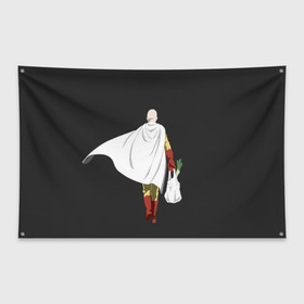 Флаг-баннер с принтом Saitama в Курске, 100% полиэстер | размер 67 х 109 см, плотность ткани — 95 г/м2; по краям флага есть четыре люверса для крепления | hero | man | one | one punch | punch | punch man | saitama | super | superhero | ванпанчмен | герой | сайтама | супер | супергерой