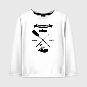 Детский лонгслив хлопок с принтом лига рыбалки в Курске, 100% хлопок | круглый вырез горловины, полуприлегающий силуэт, длина до линии бедер | Тематика изображения на принте: прикольная футболка рыбалка | футболка рыбалка купить | футболки +для рыбалки | футболки +с надписями про рыбалку | футболки мужские рыбалка | футболки про рыбалку