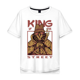Мужская футболка хлопок Oversize с принтом King of the street в Курске, 100% хлопок | свободный крой, круглый ворот, “спинка” длиннее передней части | king | животные | звери | король | король улиц | кот | кошка | кошки | лев | природа | улица