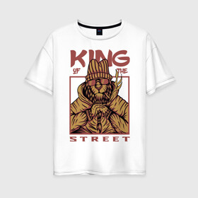 Женская футболка хлопок Oversize с принтом King of the street в Курске, 100% хлопок | свободный крой, круглый ворот, спущенный рукав, длина до линии бедер
 | king | животные | звери | король | король улиц | кот | кошка | кошки | лев | природа | улица