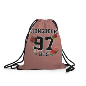 Рюкзак-мешок 3D с принтом JUNGKOOK 97 BTS в Курске, 100% полиэстер | плотность ткани — 200 г/м2, размер — 35 х 45 см; лямки — толстые шнурки, застежка на шнуровке, без карманов и подкладки | Тематика изображения на принте: bangtan | bighit | boy | fake love | j hope | jimin | jin | jungkook | korea | kpop | live | luv | mic drop | rm | suga | v | with | бтс | кей | поп