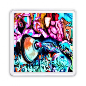 Магнит 55*55 с принтом GRAFFITI в Курске, Пластик | Размер: 65*65 мм; Размер печати: 55*55 мм | Тематика изображения на принте: grafiti | paint | street art | urban | город | граффити | искусство | кирпичи | краски | рисунки | стена | улицы | уличное искусство