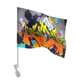 Флаг для автомобиля с принтом НЕОНОВОЕ ГРАФФИТИ в Курске, 100% полиэстер | Размер: 30*21 см | grafiti | paint | street art | urban | город | граффити | искусство | кирпичи | краски | рисунки | стена | улицы | уличное искусство