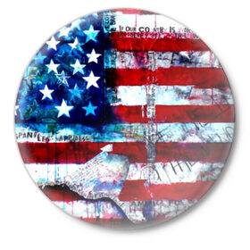 Значок с принтом АМЕРИКА в Курске,  металл | круглая форма, металлическая застежка в виде булавки | Тематика изображения на принте: usa | абстракция | америка | американский | герб | звезды | краска | символика сша | страны | сша | флаг | штаты