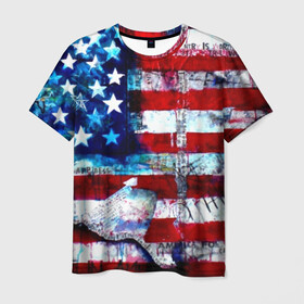 Мужская футболка 3D с принтом АМЕРИКА в Курске, 100% полиэфир | прямой крой, круглый вырез горловины, длина до линии бедер | usa | абстракция | америка | американский | герб | звезды | краска | символика сша | страны | сша | флаг | штаты