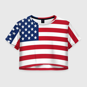 Женская футболка Cropp-top с принтом USA в Курске, 100% полиэстер | круглая горловина, длина футболки до линии талии, рукава с отворотами | usa | абстракция | америка | американский | герб | звезды | краска | символика сша | страны | сша | флаг | штаты