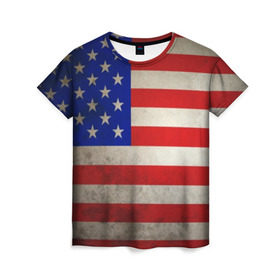 Женская футболка 3D с принтом Американский флаг в Курске, 100% полиэфир ( синтетическое хлопкоподобное полотно) | прямой крой, круглый вырез горловины, длина до линии бедер | usa | абстракция | америка | американский | герб | звезды | краска | символика сша | страны | сша | флаг | штаты