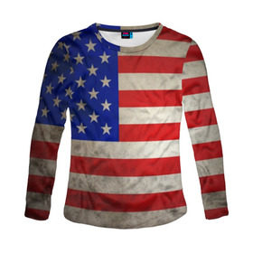 Женский лонгслив 3D с принтом Американский флаг в Курске, 100% полиэстер | длинные рукава, круглый вырез горловины, полуприлегающий силуэт | usa | абстракция | америка | американский | герб | звезды | краска | символика сша | страны | сша | флаг | штаты