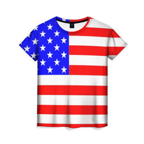 Женская футболка 3D с принтом АМЕРИКАНСКИЙ ФЛАГ в Курске, 100% полиэфир ( синтетическое хлопкоподобное полотно) | прямой крой, круглый вырез горловины, длина до линии бедер | usa | абстракция | америка | американский | герб | звезды | краска | символика сша | страны | сша | флаг | штаты