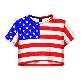 Женская футболка Cropp-top с принтом АМЕРИКАНСКИЙ ФЛАГ в Курске, 100% полиэстер | круглая горловина, длина футболки до линии талии, рукава с отворотами | usa | абстракция | америка | американский | герб | звезды | краска | символика сша | страны | сша | флаг | штаты