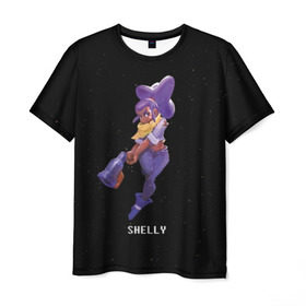 Мужская футболка 3D с принтом Shelly в Курске, 100% полиэфир | прямой крой, круглый вырез горловины, длина до линии бедер | brawl stars | jessie | leon | spike | бравл старс | джесси | леон | спайк