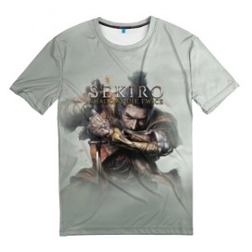Мужская футболка 3D с принтом Sekiro: Shadows Die Twice в Курске, 100% полиэфир | прямой крой, круглый вырез горловины, длина до линии бедер | japan | sekiro | однорукий волк | самурай | секиро | сэнгоку | экшн | япония