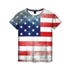 Женская футболка 3D с принтом Америка Флаг в Курске, 100% полиэфир ( синтетическое хлопкоподобное полотно) | прямой крой, круглый вырез горловины, длина до линии бедер | usa | абстракция | америка | американский | герб | звезды | краска | символика сша | страны | сша | флаг | штаты