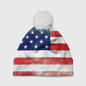 Шапка 3D c помпоном с принтом Америка Флаг в Курске, 100% полиэстер | универсальный размер, печать по всей поверхности изделия | usa | абстракция | америка | американский | герб | звезды | краска | символика сша | страны | сша | флаг | штаты