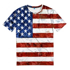 Мужская футболка 3D с принтом США ФЛАГ в Курске, 100% полиэфир | прямой крой, круглый вырез горловины, длина до линии бедер | usa | абстракция | америка | американский | герб | звезды | краска | символика сша | страны | сша | флаг | штаты