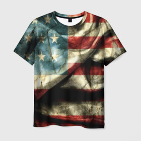 Мужская футболка 3D с принтом USA 3D в Курске, 100% полиэфир | прямой крой, круглый вырез горловины, длина до линии бедер | usa | абстракция | америка | американский | герб | звезды | краска | символика сша | страны | сша | флаг | штаты