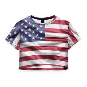 Женская футболка Cropp-top с принтом USA в Курске, 100% полиэстер | круглая горловина, длина футболки до линии талии, рукава с отворотами | usa | абстракция | америка | американский | герб | звезды | краска | символика сша | страны | сша | флаг | штаты