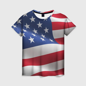 Женская футболка 3D с принтом USA в Курске, 100% полиэфир ( синтетическое хлопкоподобное полотно) | прямой крой, круглый вырез горловины, длина до линии бедер | usa | абстракция | америка | американский | герб | звезды | краска | символика сша | страны | сша | флаг | штаты
