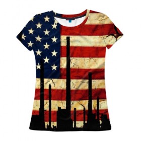 Женская футболка 3D с принтом USA URBAN в Курске, 100% полиэфир ( синтетическое хлопкоподобное полотно) | прямой крой, круглый вырез горловины, длина до линии бедер | usa | абстракция | америка | американский | герб | звезды | краска | символика сша | страны | сша | флаг | штаты