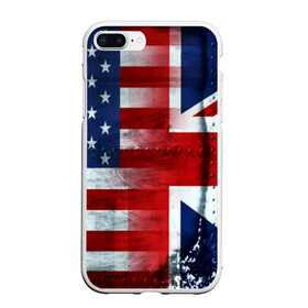 Чехол для iPhone 7Plus/8 Plus матовый с принтом Англия&Америка в Курске, Силикон | Область печати: задняя сторона чехла, без боковых панелей | usa | абстракция | америка | американский | герб | звезды | краска | символика сша | страны | сша | флаг | штаты