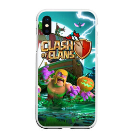 Чехол для iPhone XS Max матовый с принтом Clash of Clans в Курске, Силикон | Область печати: задняя сторона чехла, без боковых панелей | Тематика изображения на принте: base | clan wars | coc | hall | hog rider | royale | town | trap | база | гоблин | золото | клеш оф кленс | кок | крепость | кристаллы | трофей | эликсир