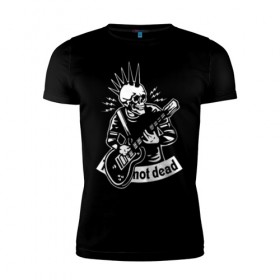 Мужская футболка премиум с принтом Punk`s not dead в Курске, 92% хлопок, 8% лайкра | приталенный силуэт, круглый вырез ворота, длина до линии бедра, короткий рукав | guitar | motto | music | punk | rock | skull | гитара | девиз | музыка | панк | рок | череп