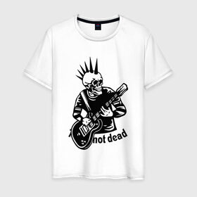 Мужская футболка хлопок с принтом Punk`s not dead в Курске, 100% хлопок | прямой крой, круглый вырез горловины, длина до линии бедер, слегка спущенное плечо. | guitar | motto | music | punk | rock | skull | гитара | девиз | музыка | панк | рок | череп