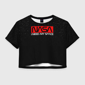 Женская футболка Cropp-top с принтом NASA (НА СПИНЕ) в Курске, 100% полиэстер | круглая горловина, длина футболки до линии талии, рукава с отворотами | galaxy | nasa | space | space company | star | астрономия | галактика | звезды | космическая компания | космос | наса