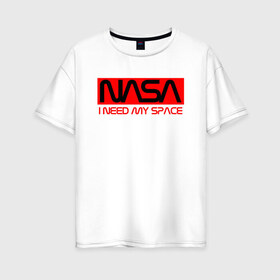 Женская футболка хлопок Oversize с принтом NASA (НА СПИНЕ) в Курске, 100% хлопок | свободный крой, круглый ворот, спущенный рукав, длина до линии бедер
 | flag | galaxy | nasa | space | space company | star | usa | астрономия | галактика | звезды | космическая компания | космос | наса | сша | флаг