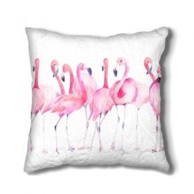 Подушка 3D с принтом Фламинго в Курске, наволочка – 100% полиэстер, наполнитель – холлофайбер (легкий наполнитель, не вызывает аллергию). | состоит из подушки и наволочки. Наволочка на молнии, легко снимается для стирки | art | birds | flamingo | flock | illustration | pink | summer | watercolor | акварель | иллюстрация | искусство | лето | птицы | розовый | стая | фламинго