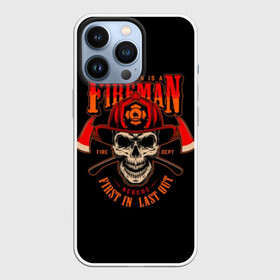 Чехол для iPhone 13 Pro с принтом Пожарный в Курске,  |  | axes | crossed | emblem | fire | fireman | helmet | red | retro | skull | vintage | каска | красные | огонь | пожарный | рэтро | скрещенные | старинная | топоры | череп | эмблема