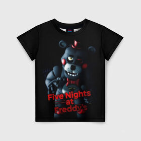 Детская футболка 3D с принтом Five Nights At Freddys в Курске, 100% гипоаллергенный полиэфир | прямой крой, круглый вырез горловины, длина до линии бедер, чуть спущенное плечо, ткань немного тянется | five nights at freddys | foxy | аниматроники | игра | компьютерная игра | робот | фокси | фредди | фреди | чика