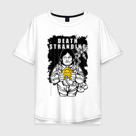 Мужская футболка хлопок Oversize с принтом DEATH STRANDING в Курске, 100% хлопок | свободный крой, круглый ворот, “спинка” длиннее передней части | bridges | death stranding | fragile express | games | kojima | kojima productions | logo | ludens | игры | кодзима | лого | люденс
