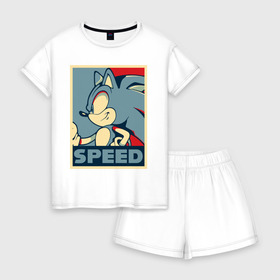 Женская пижама с шортиками хлопок с принтом Соник в Курске, 100% хлопок | футболка прямого кроя, шорты свободные с широкой мягкой резинкой | game | sega | somic | speed | игра | сега | соник